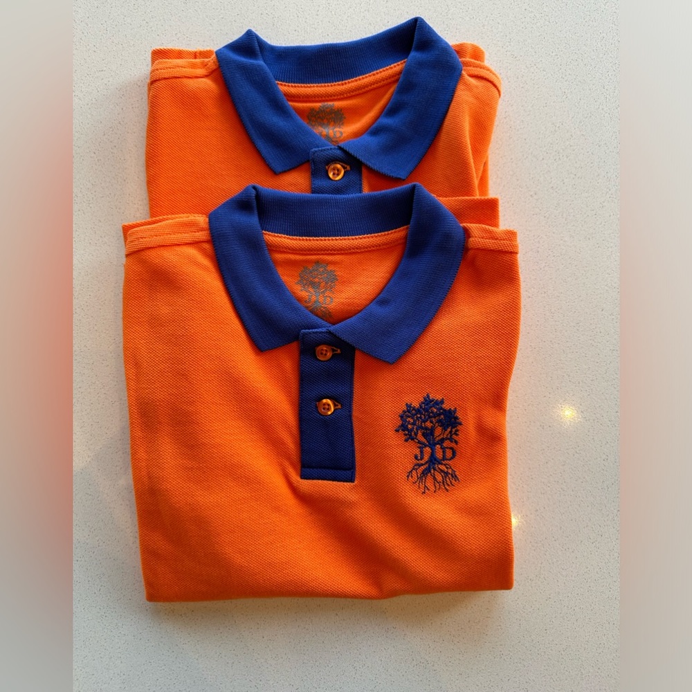Two size 5t polo style orange with blue trim Just Dads polo style shirt